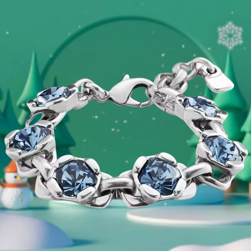 Nouveau Bracelet en Cristal Quadrilatère Bleu Style Palais Rétro, Magnifique et Luxueux, Collection 
