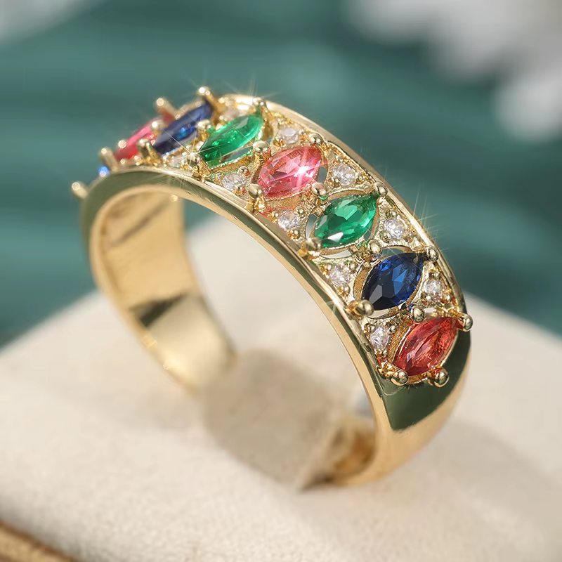 Bague de style bohème incrustée de zircone synthétique colorée pour femme, accessoires de bijoux éti