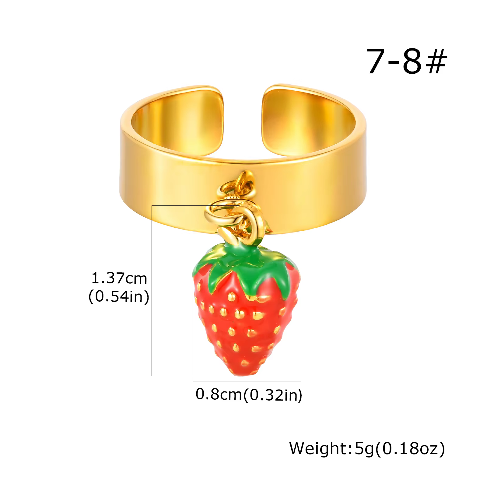 Bague Fraise en Acier Inoxydable Doré, Ouverte et Ajustable, Bijou Tendance en Forme de Fruit pour F