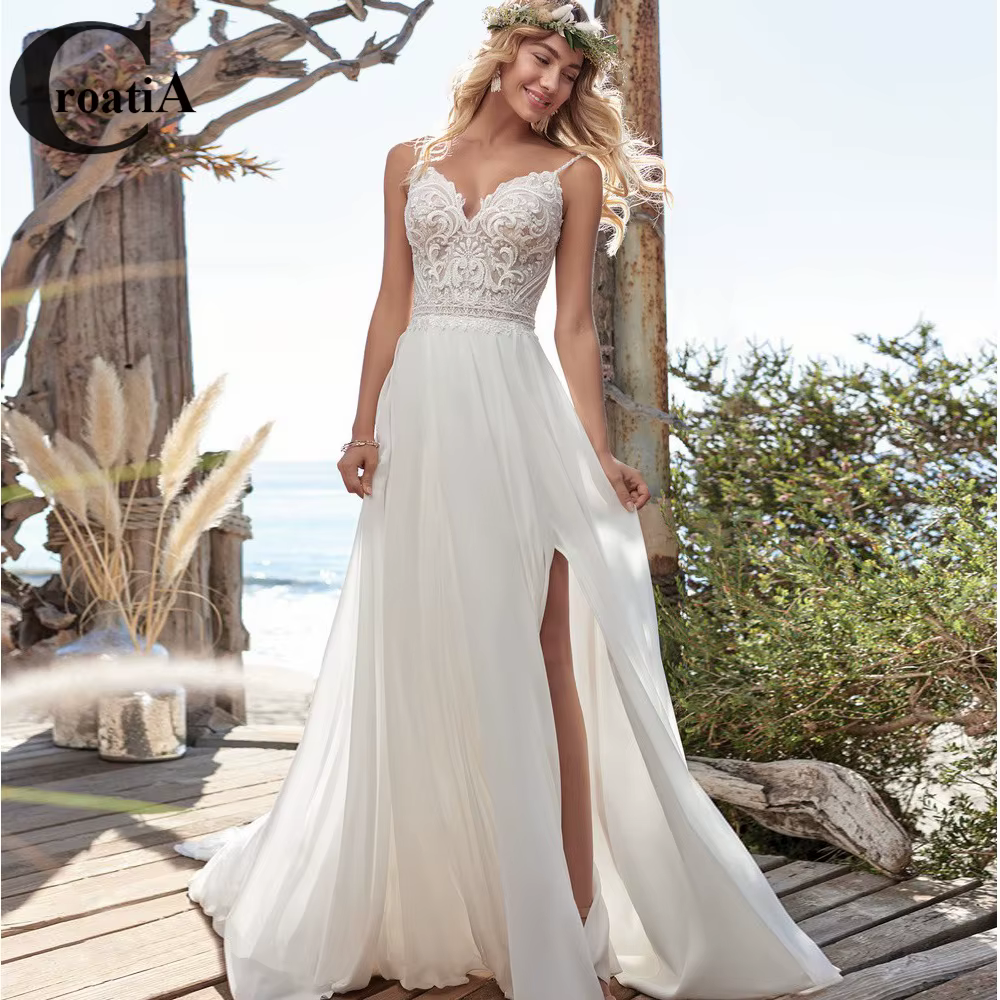 Croatie bohème robe De mariée pour femme en mousseline De soie haute fente chérie 2025 nouvelles App