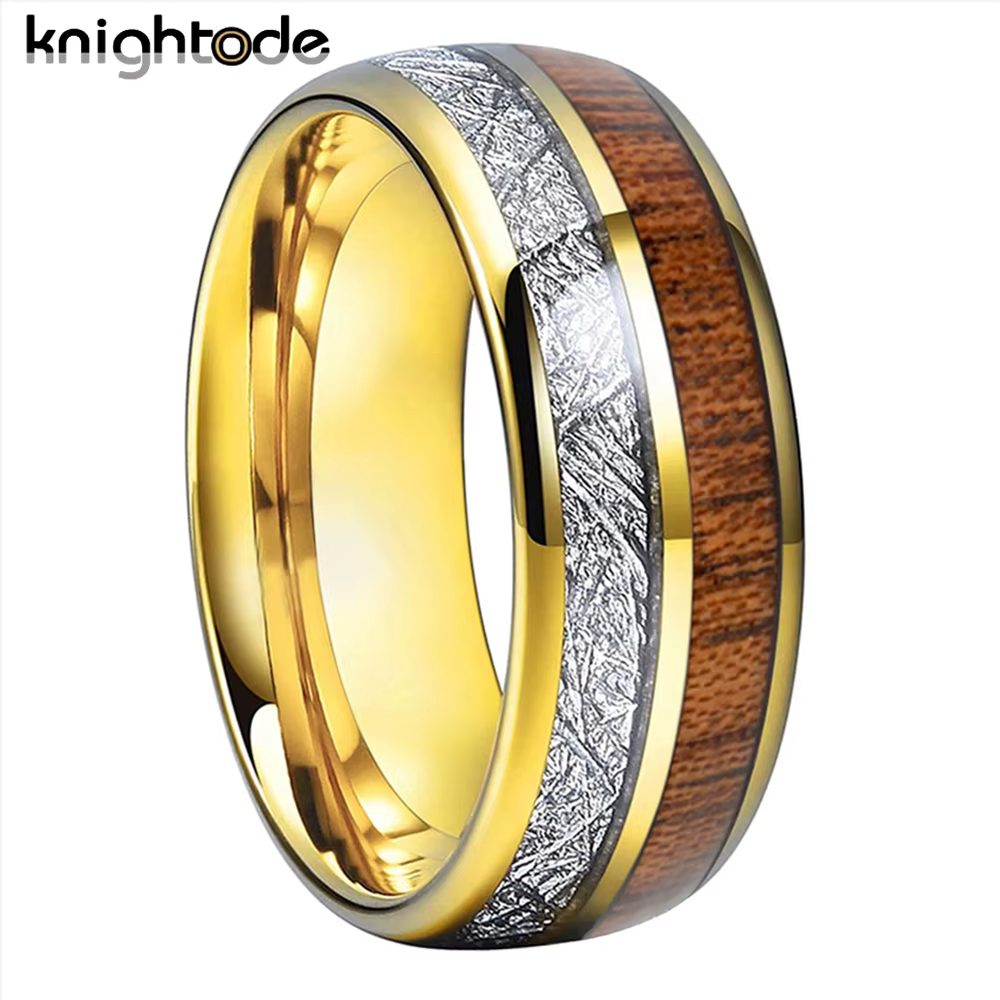 Alliance en carbure de tungstène pour hommes et femmes, météorite blanche, incrustation en bois de k