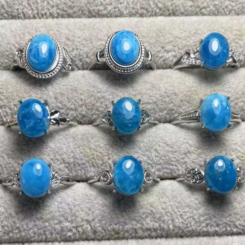 5 anneaux environ 7-8*9-10mm AKAC naturel bleu apatite blanc cuivre anneau réglable