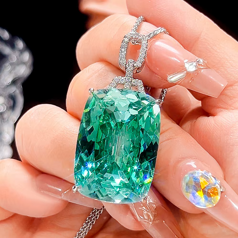Vinregem – collier avec pendentif vintage de luxe en tourmaline Paraiba créée en laboratoire, 20x28