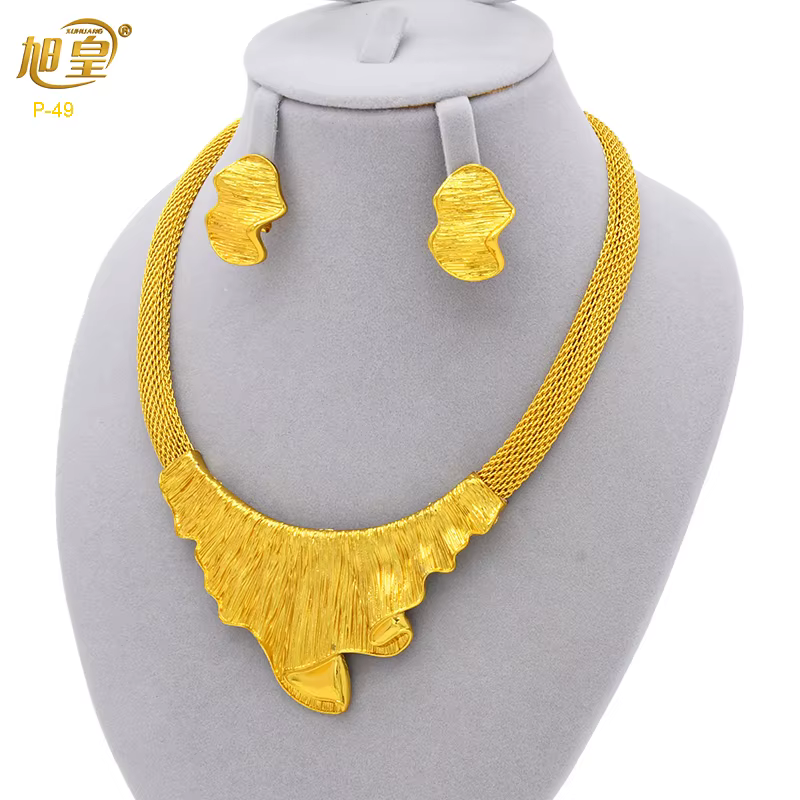 Ensemble de bijoux de luxe pour femmes, couleur or 24 carats, France, dubaï, collier et boucles d'or