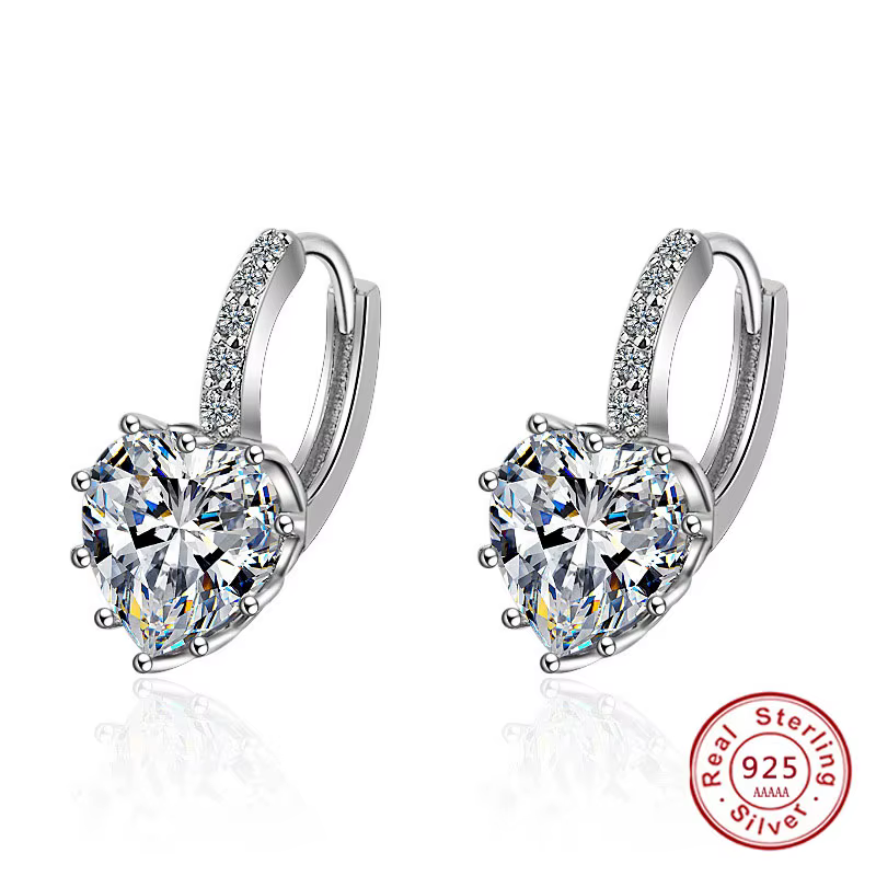 Mignon coeur coloré réel pur 925 bijoux en argent Sterling cubique zircone pierre boucles d'oreilles