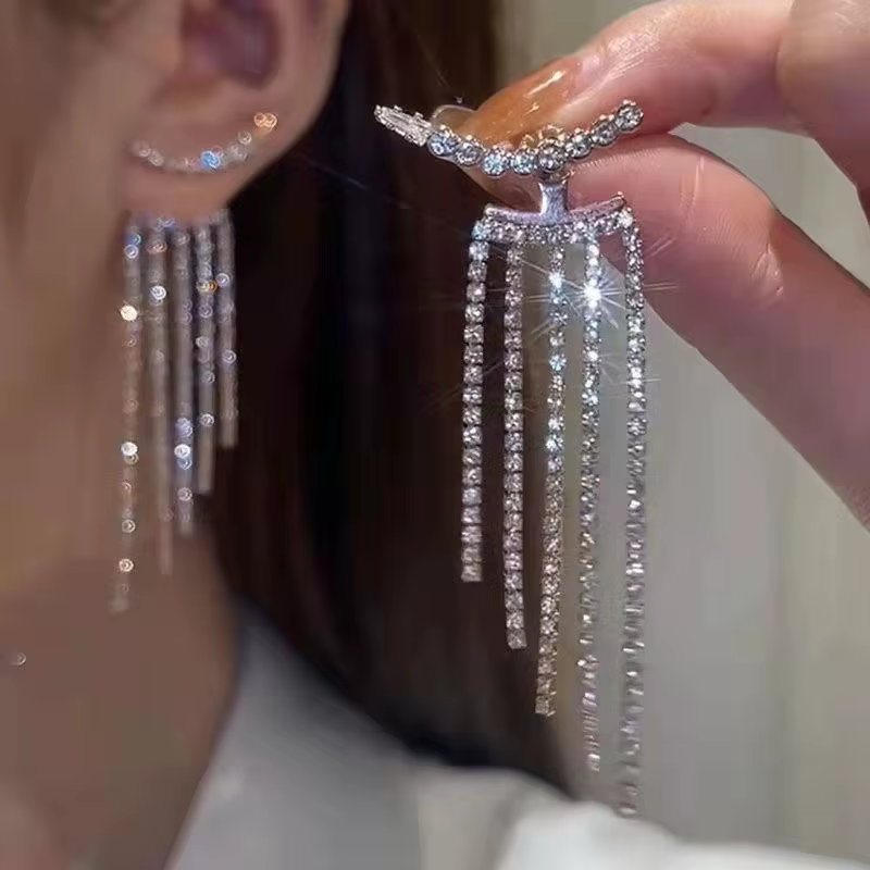 BLIJERY-Boucles d'oreilles pendantes à pampilles de style tennis pour femmes, boucles d'oreilles lon