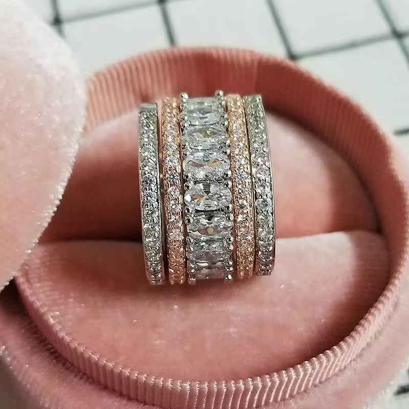 Huitan – bagues larges bicolores de luxe pour femmes, zircone cubique entièrement brillante, bijoux 
