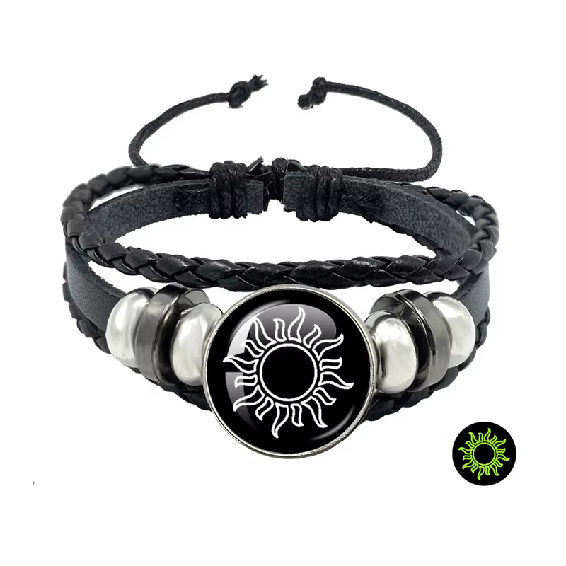 Bracelet lumineux en cuir pour hommes et femmes, Vintage, fait à la main, multicouche, Cabochon, cad
