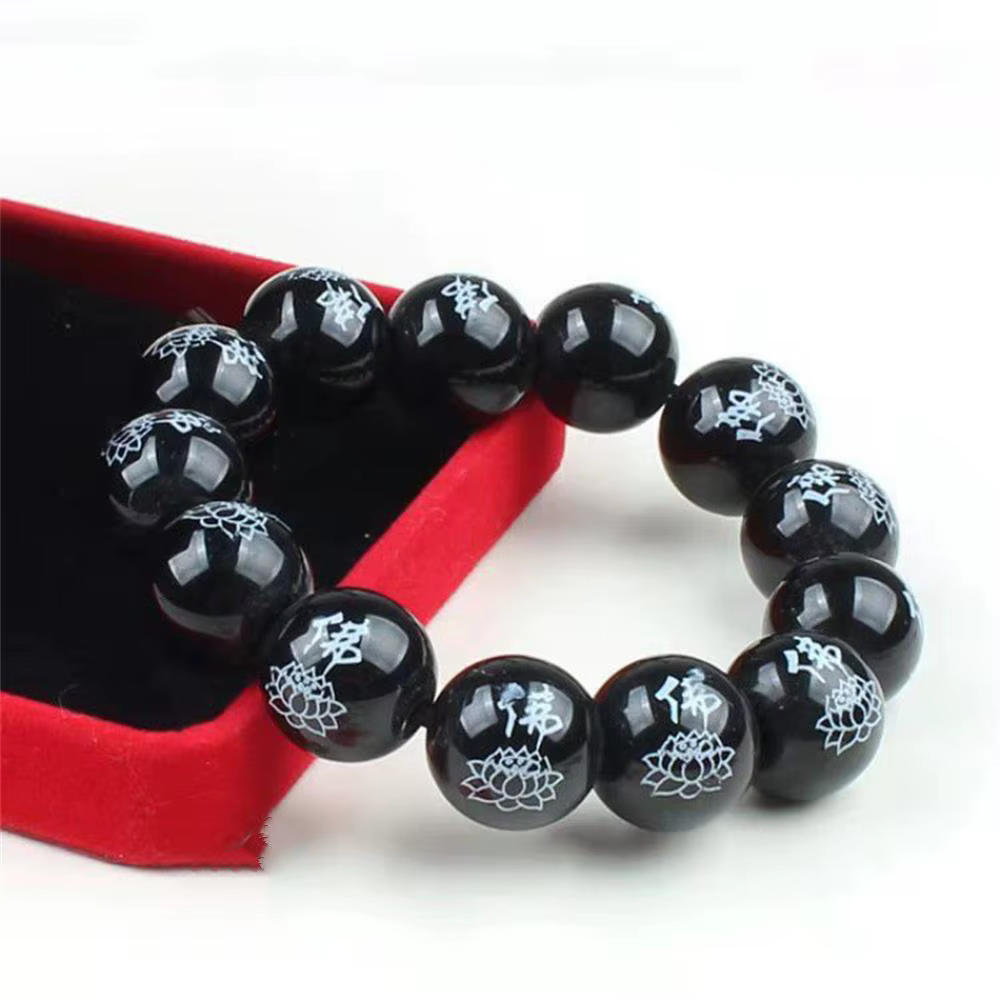 Bracelet bouddha Lotus en Onyx noir naturel, breloques à la mode, bijoux fins personnalisés pour fem