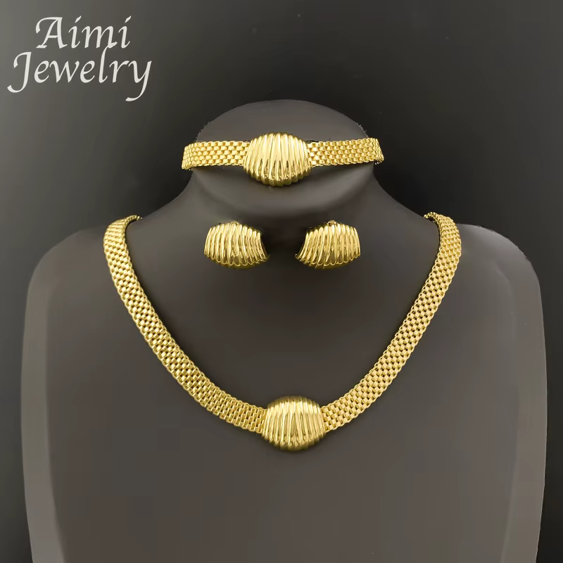 Collier boucles d'oreilles Bracelet ensembles Simple plaqué or ensemble de bijoux pour femmes ensemb