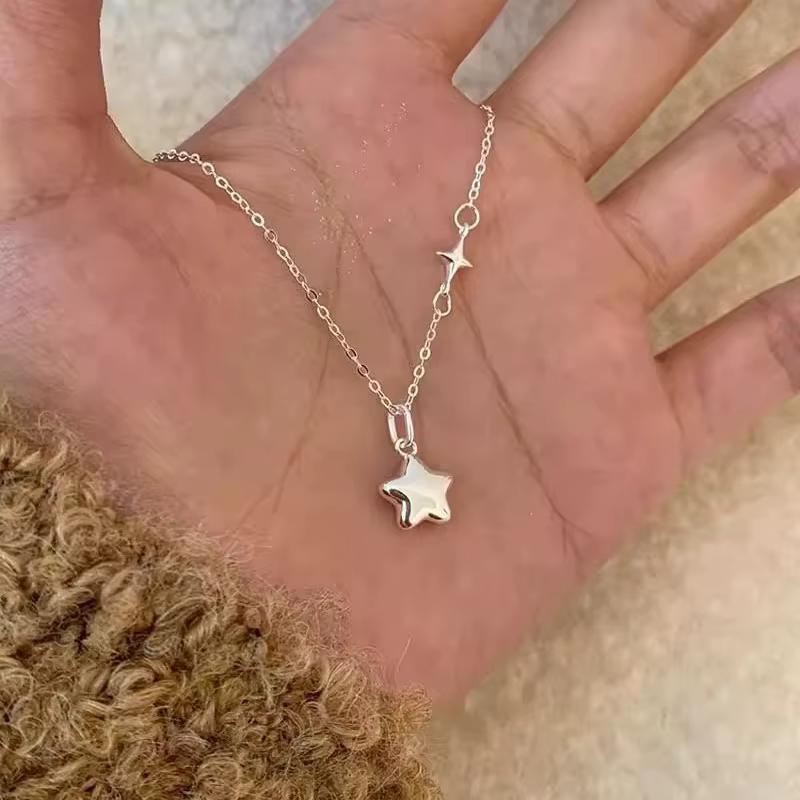 Collier étoile en argent Sterling 925 pour femmes, chaîne de clavicule étoile à cinq branches exquis