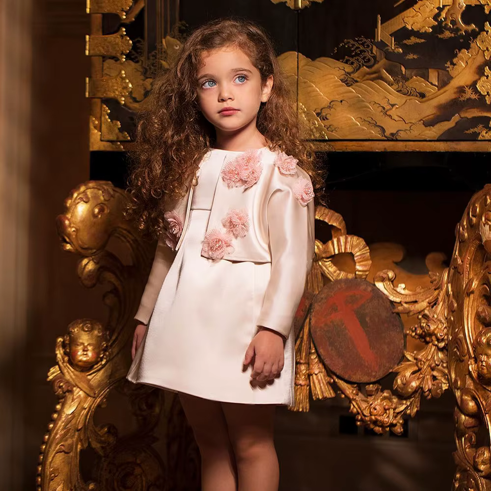 Jill Wish J207 élégant ivoire deux pièces fille robe 3D fleurs Satin princesse bébé enfants mariage 