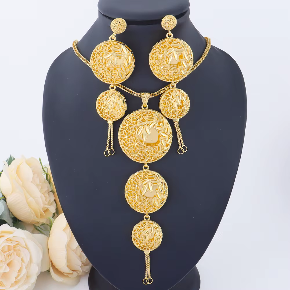 Bijoux de luxe de dubaï, boucles d'oreilles, collier, ensembles de bijoux pour femmes, couleur or in
