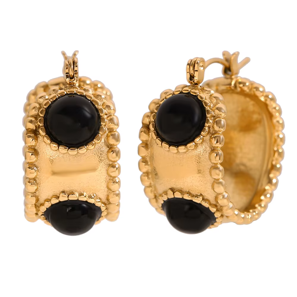 MamacitaSlay Boucles d'oreilles créoles rétro en acier inoxydable 316L avec bordure perlée en agate,