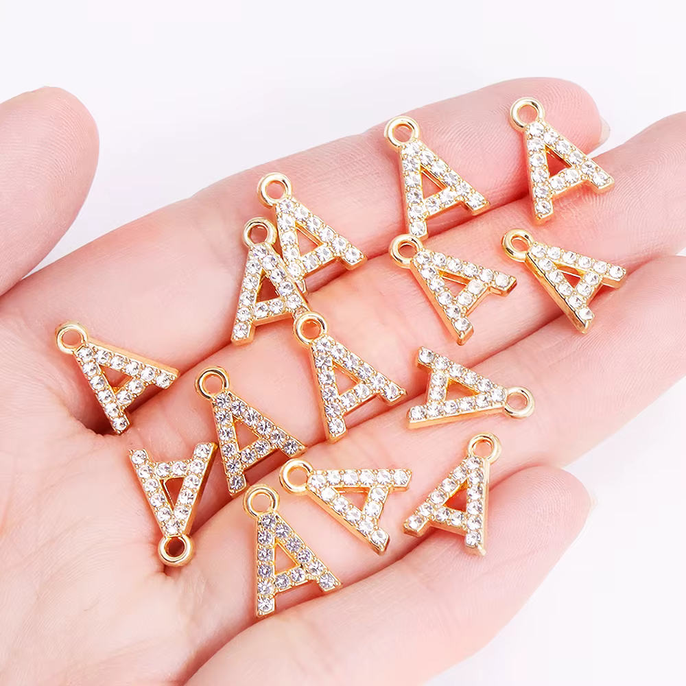 10 pièces lettres fines bijoux plaqué or Zircon 26 Alphabet ensemble de breloques fabrication de bij