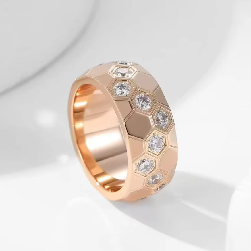 Bague de luxe en moissanite et zircone finement sculptée, style nid d'abeille, bijou exquis adapté a