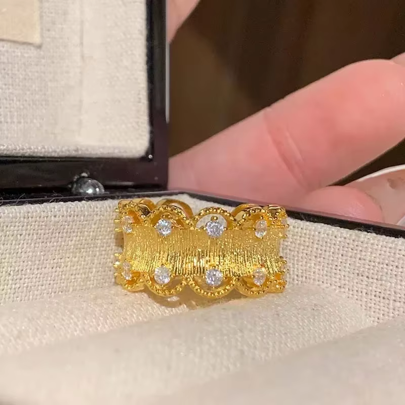 Bague Vintage en métal brossé mat pour femmes et filles, bague de luxe, couleur or argent, Texture Z