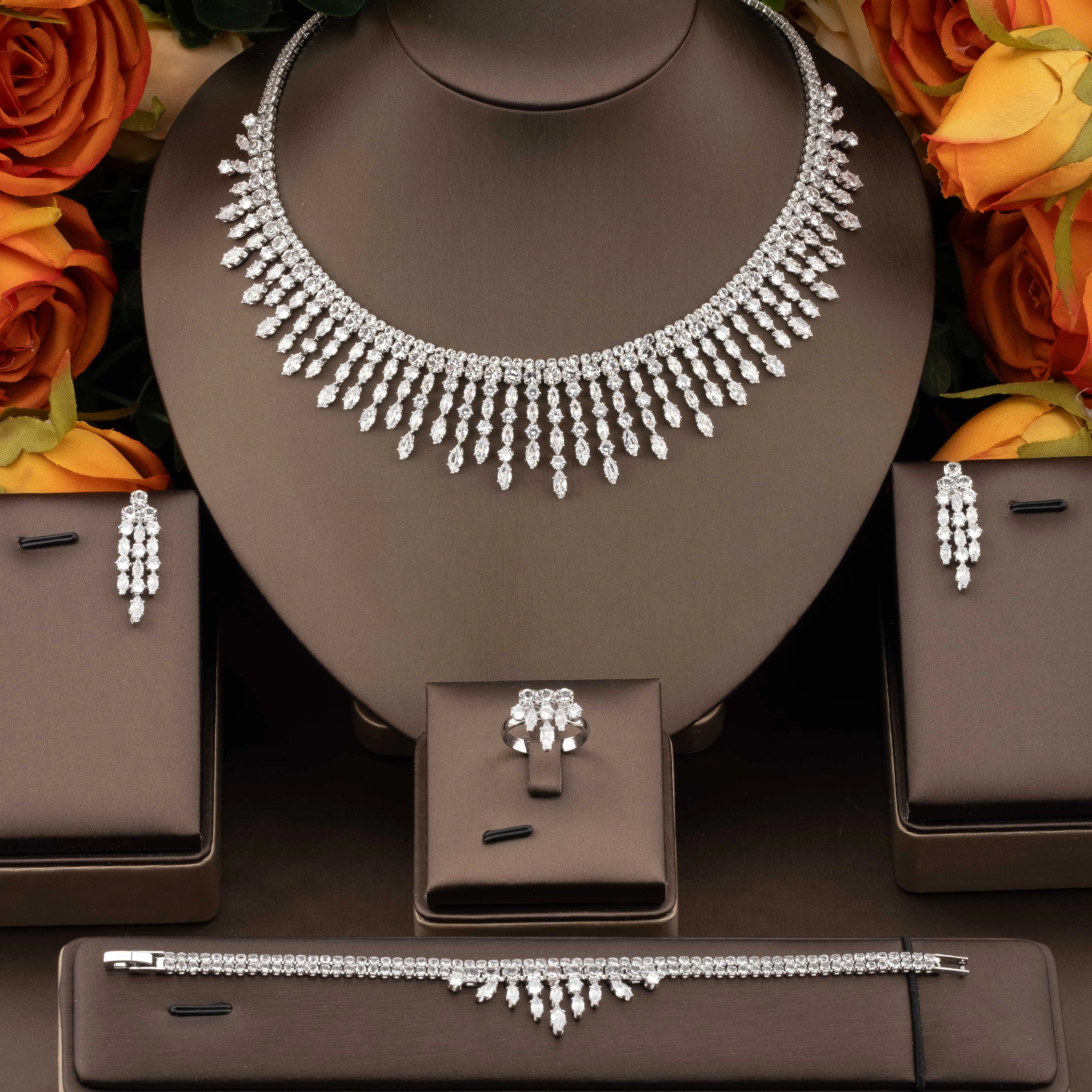 1 ensemble de bijoux de haute qualité, luxueux et élégants avec zircone cubique étincelante dans un 