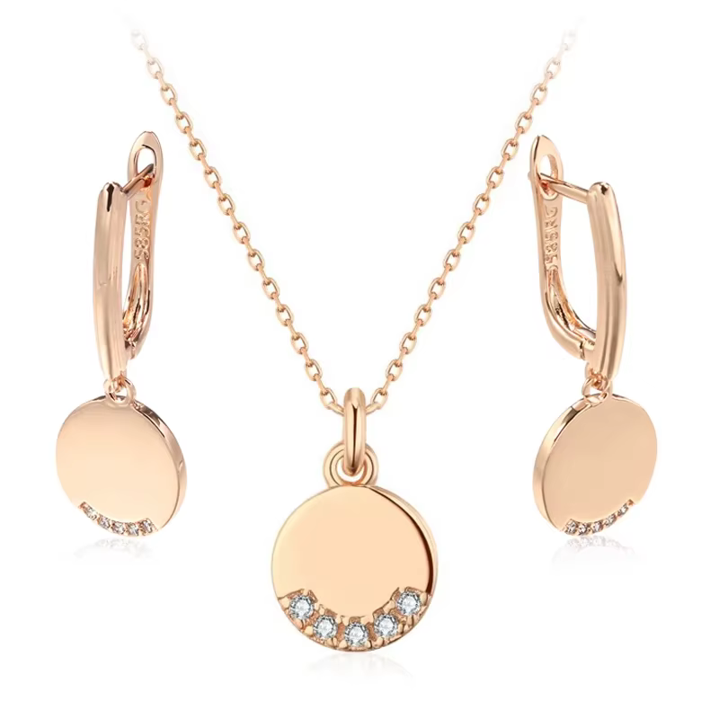 JULYDREAM – ensemble de bijoux en Zircon pour femmes, pièce ronde brillante, couleur or 585, boucles