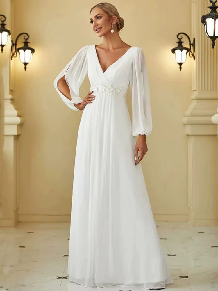 Robe de mariée blanche élégante, ajourée, manches longues, Sexy, décolleté en v profond, Appliques f