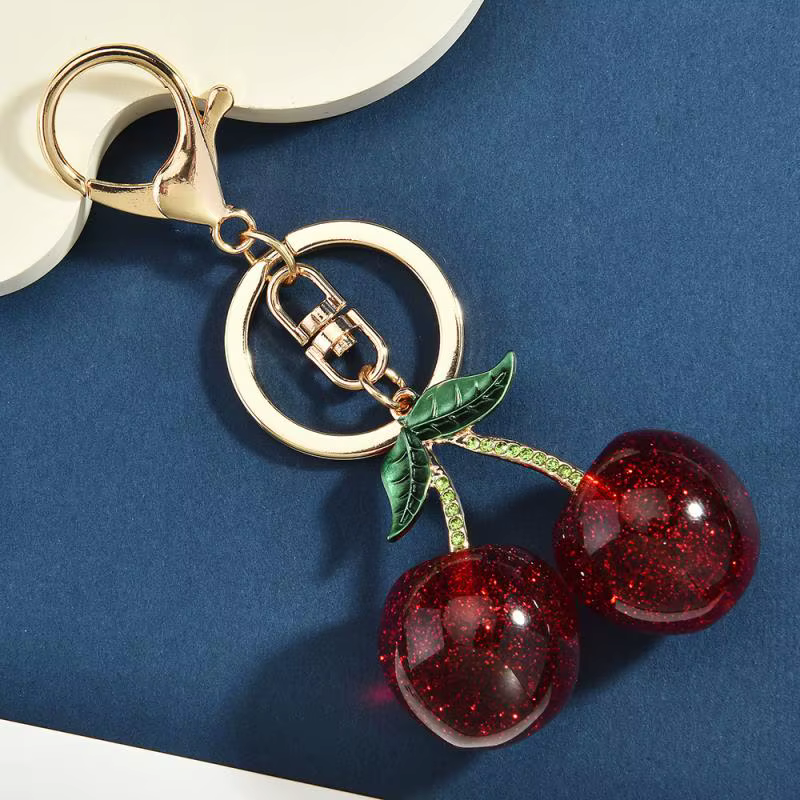 Porte-clés pendentif cerise myrtilles scintillantes, Fruits d'été cerises pour femmes et hommes, bij