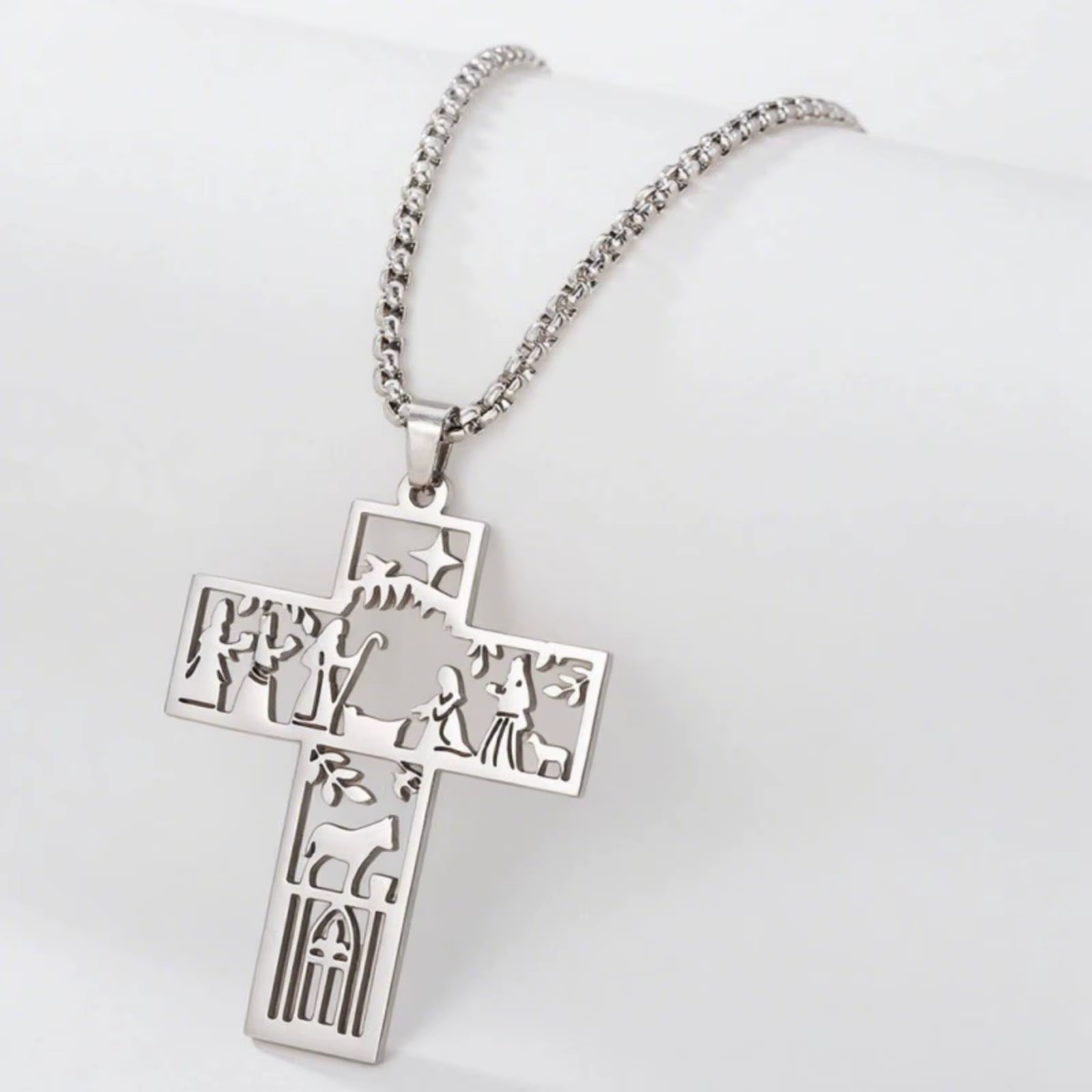 Collier croix de sorcellerie pour femmes et hommes, amulette religieuse, bijoux en acier inoxydable,