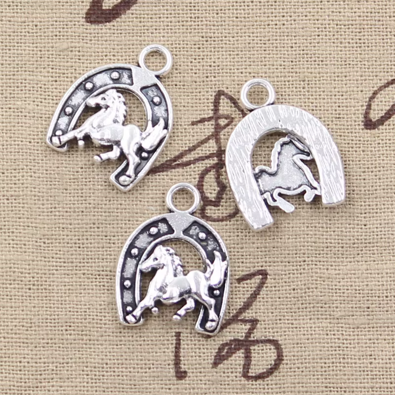 Breloques en fer à cheval 23x18mm, 12 pièces, pendentifs antiques plaqués argent, fabrication de bij