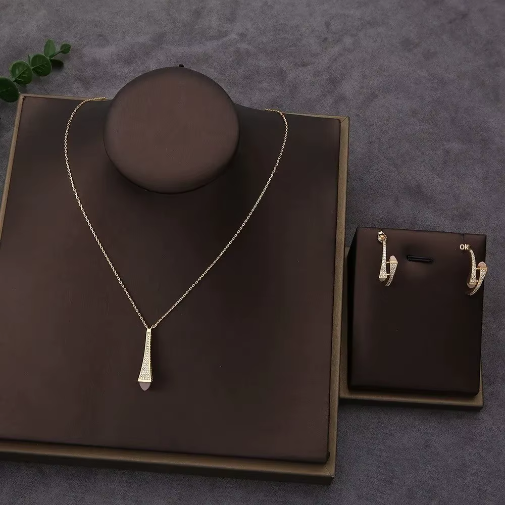 Collier et boucles d'oreilles ultra brillants en zircon de style européen, ensemble de 2 pièces, acc