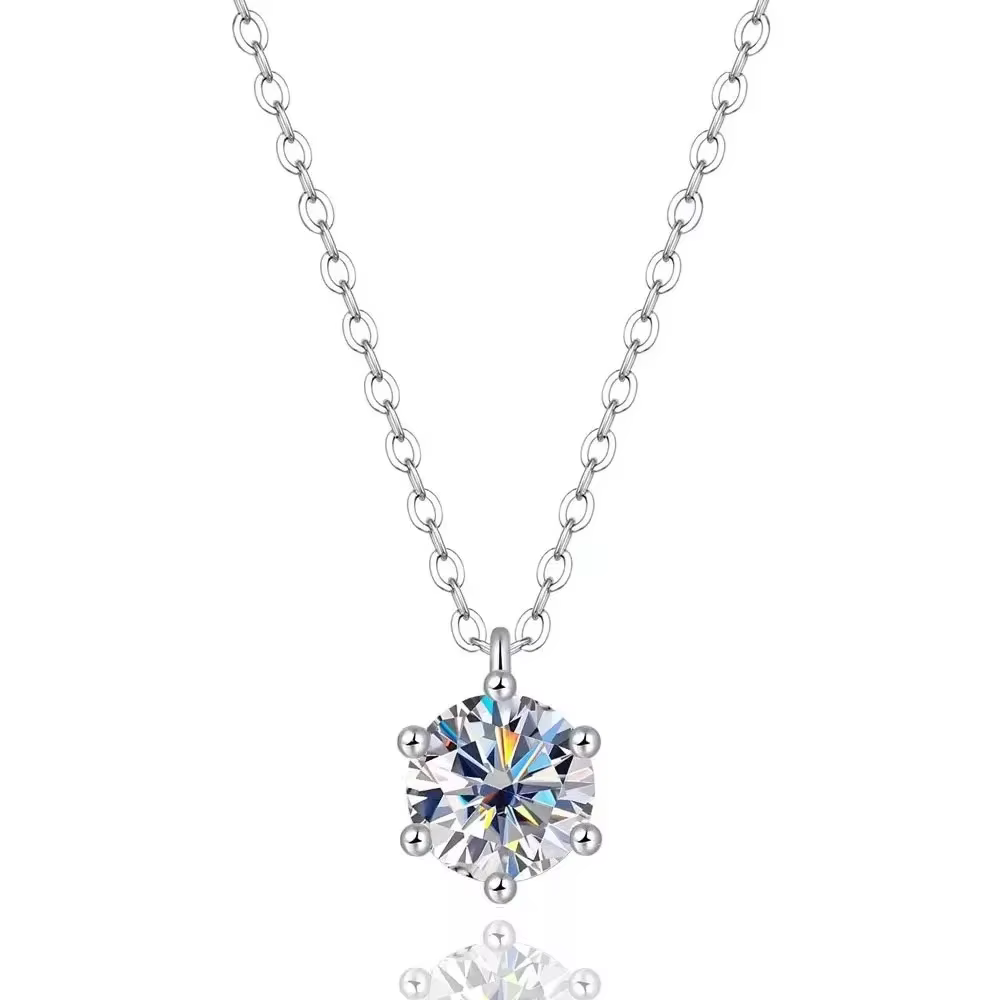 EWYA – collier avec pendentif en Moissanite véritable 1 2 carats pour femmes, 6 griffes, argent Ster