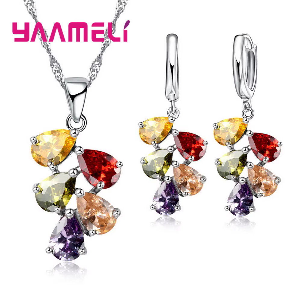 Breloque en argent Sterling 925, goutte d'eau, pendentif en Zircon cubique, collier, boucles d'oreil