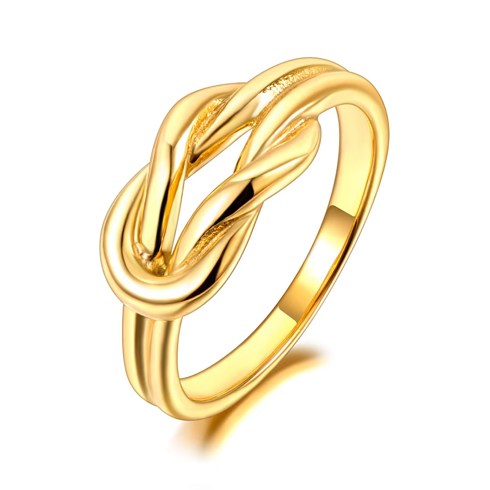 AENINE véritable 18K plaqué or en acier inoxydable créatif noeud anneau pour les femmes à la mode dé