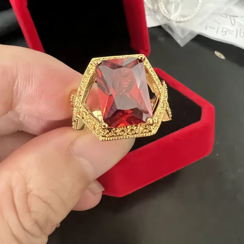 Bague de promesse en grenat de laboratoire pour hommes, en or 10 carats, de fiançailles, de mariage,