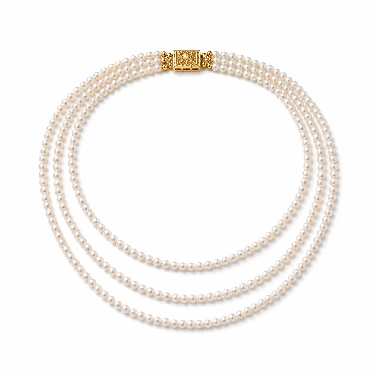 Collier de perles d'eau douce naturelles Mareora 3-4 mm, collier à 3 rangs superposés avec fermoir e