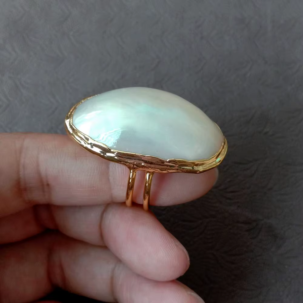 KKGEM – bague réglable en coquille blanche naturelle plaquée or, 24x40mm