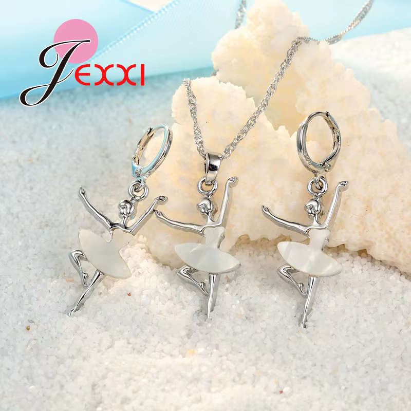 Ensemble de bijoux en argent regardé 925 pour femmes, collier pendentif phtalLady, boucles d'oreille