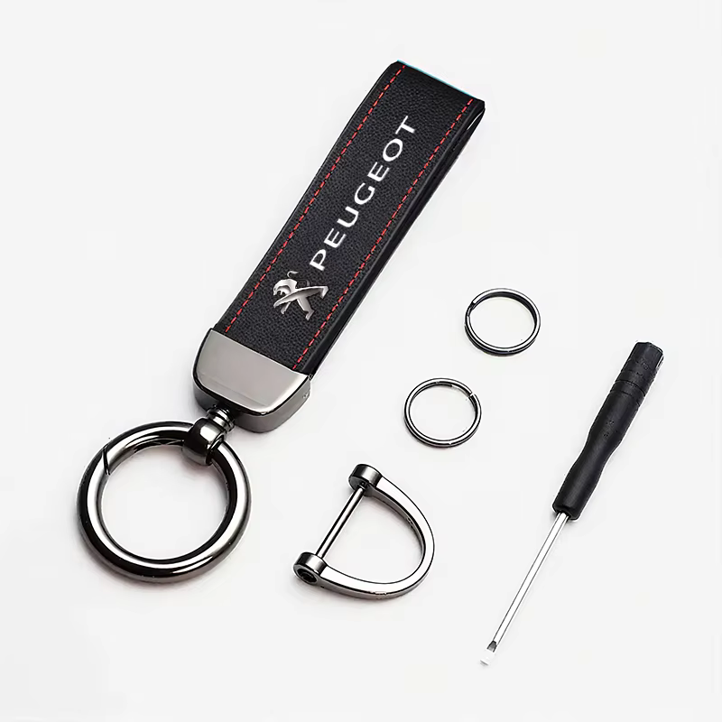 Porte-clés en cuir burbué pour voiture Peugeot, pendentif en alliage pour Peugeot 206 307 308 3008 2