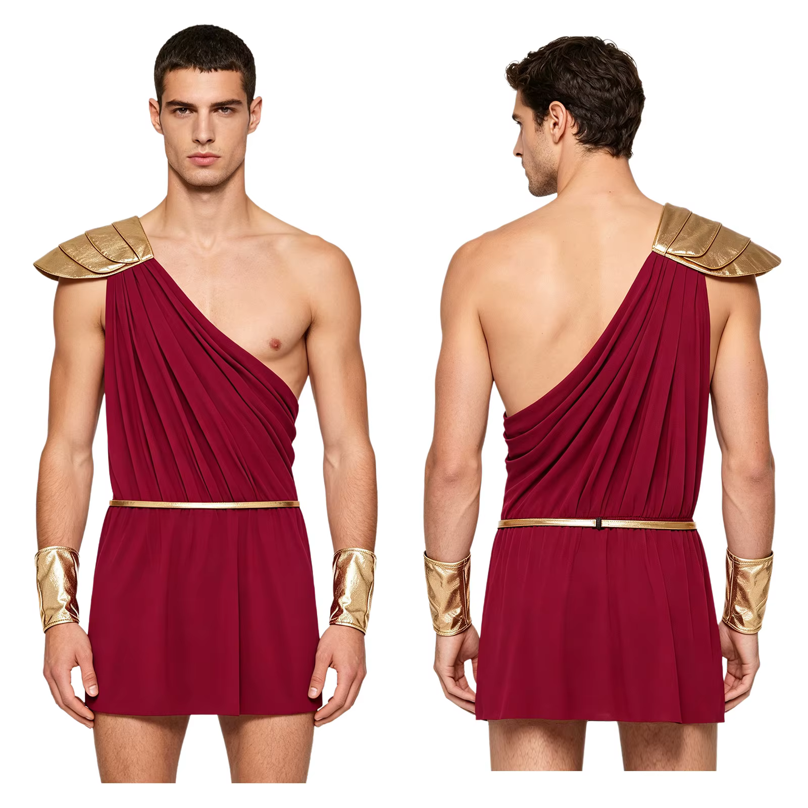 Costume de dieu grec Zeus pour homme, combinaison de Cupidon avec ceinture et manchettes, tunique ro