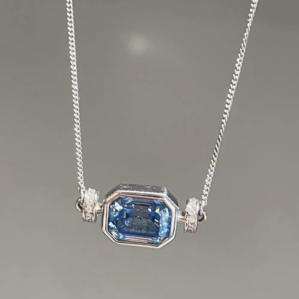Wong Rain – collier avec pendentif en argent Sterling 925 massif scintillant, taille émeraude, aigue