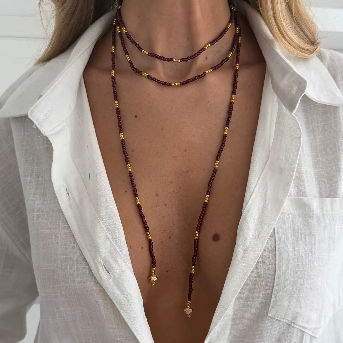 SHIXIN Vintage perles de rocaille chaîne longue collier ras du cou femmes empilable réglable chaîne 