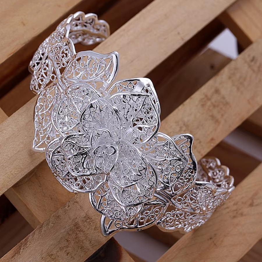 925 bijoux en argent Sterling bracelet de fiançailles chaud exquis rétro charme creux grandes femmes