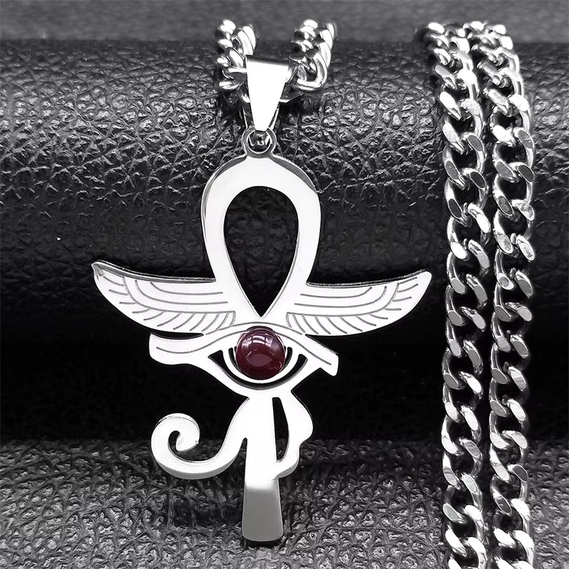 Collier Amulette Croix pour Femme, Acier Inoxydable, Pierre Rouge, Pendentifs Religieux, Ailes d'Egy