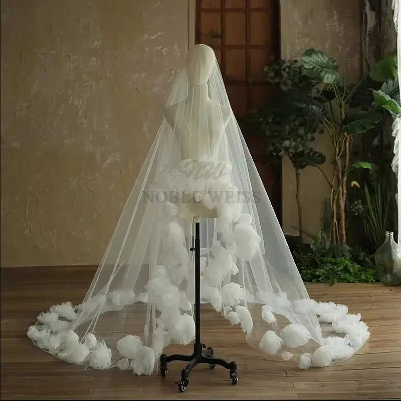Voile de mariage long pour patients, fleur 3D, accessoires de cheveux de soirée personnalisés