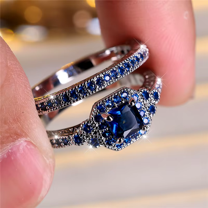 Ensemble de matiques de fiançailles bleues pour femmes, bijoux de mariage pour femmes, document en a