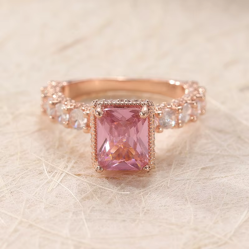 Bague élégante incrustée de zircone synthétique rose carrée pour femme, accessoires de bijoux classi
