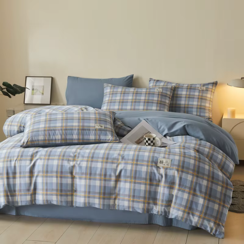 Parure de lit unie 100% Coton, Housse de couette, Drap plat ou Drap-housse, Taies d'oreiller, Doux p