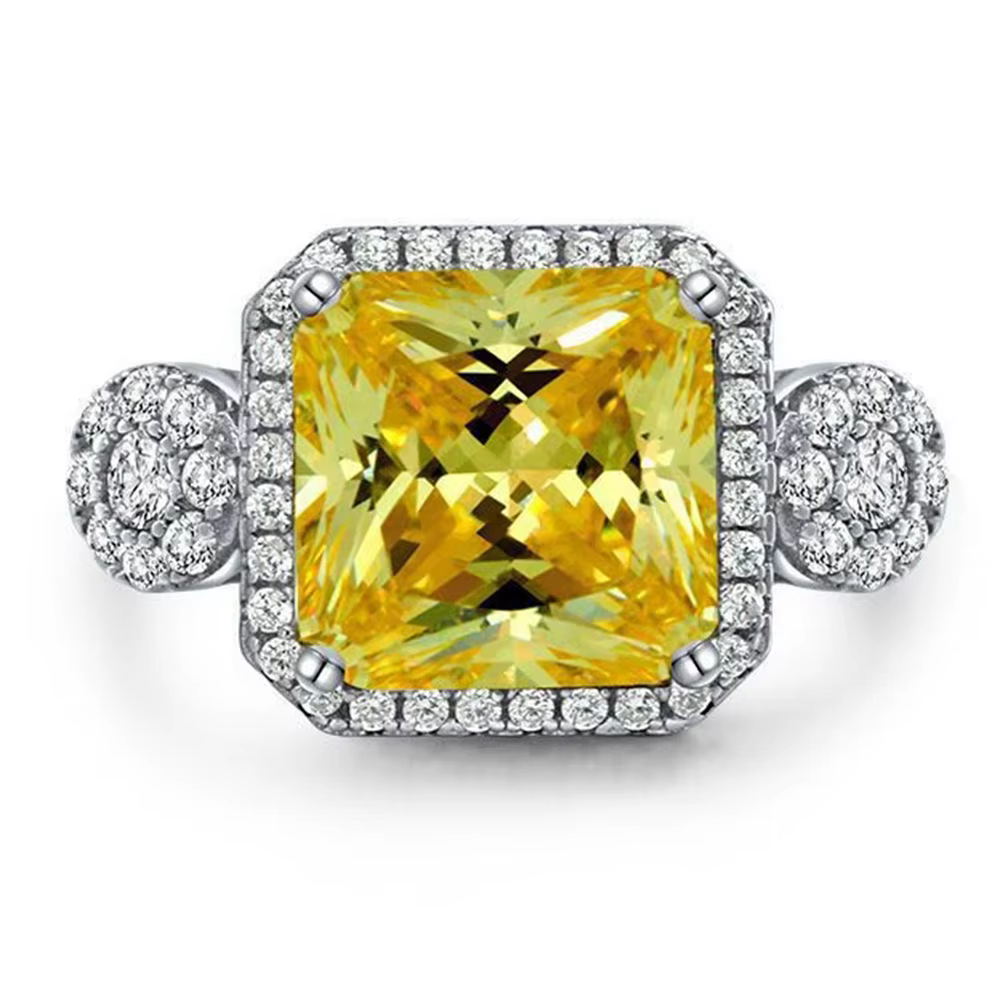 Vinregem 10 MM 5 CT Citrine haute teneur en carbone diamant bague en pierres précieuses pour les fem