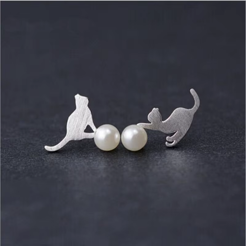 Boucles d'oreilles en argent regardé 925 pour femmes, beaux bijoux distingués, animal mignon, perle,