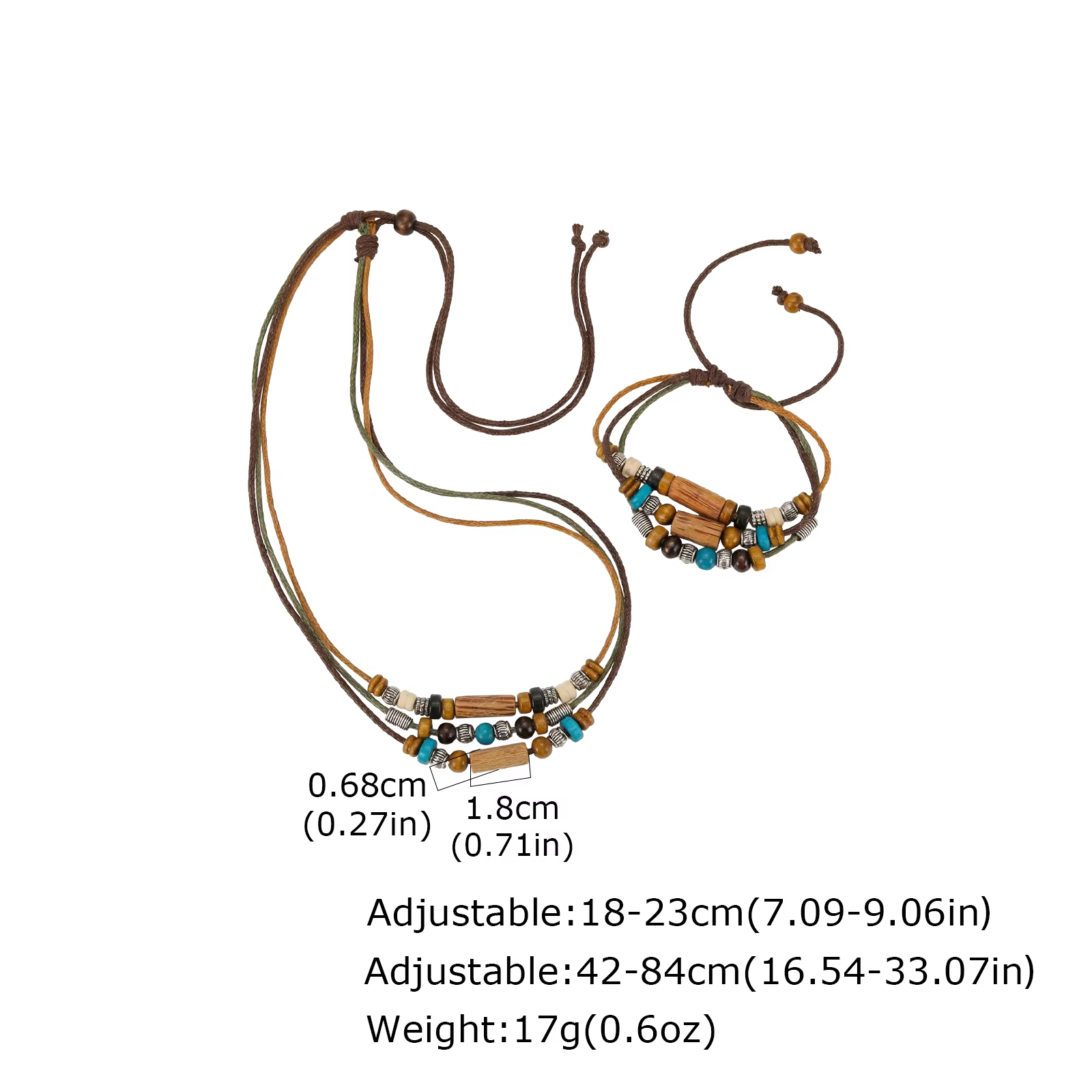 Collier en cuir avec perles en bois vintage pour hommes, ensemble de bijoux collier et bracelet tres