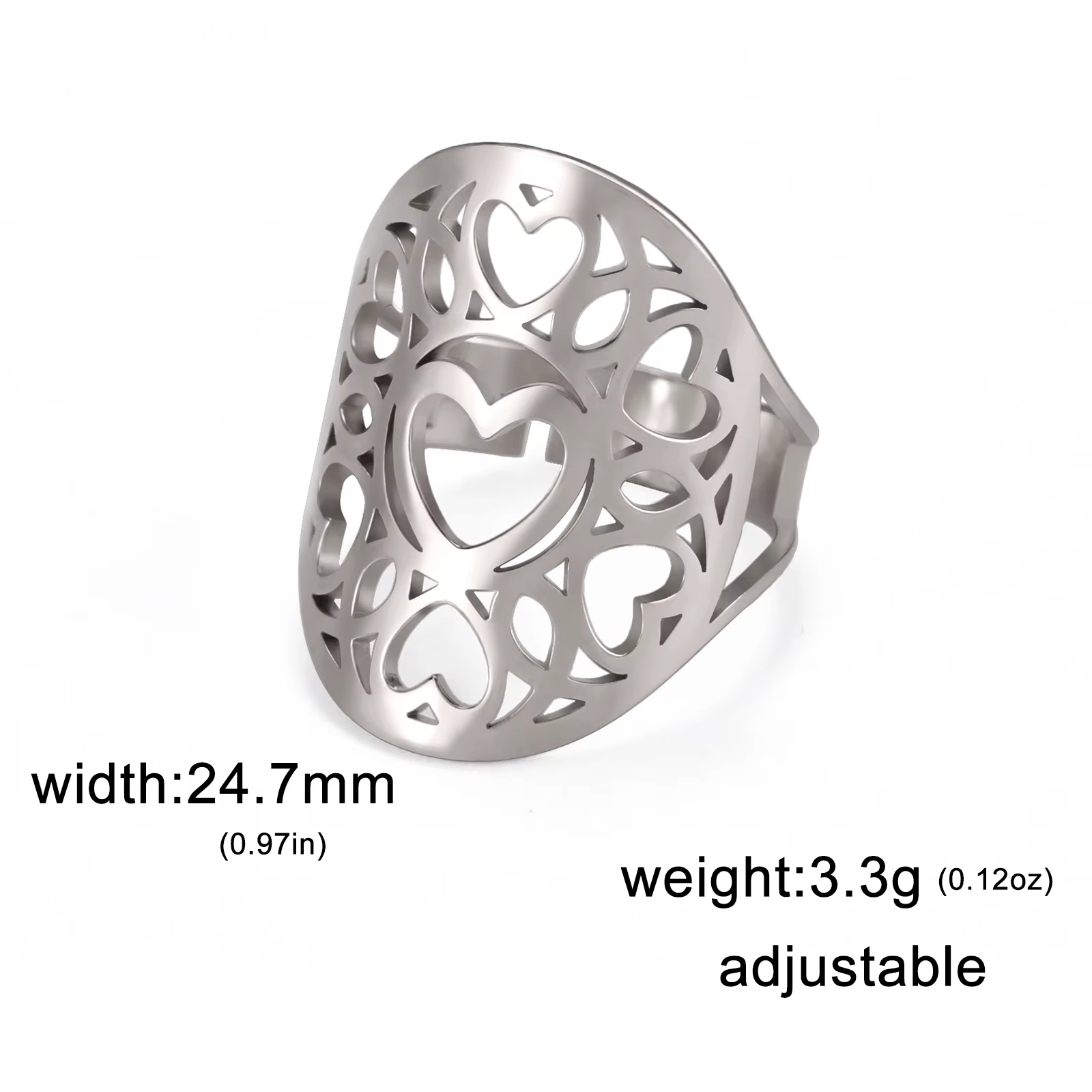 Bague Large Cœur pour Femme, Style Bohème, Réglable, en Acier Inoxydable, Nouvelle Tendance, Bijou d