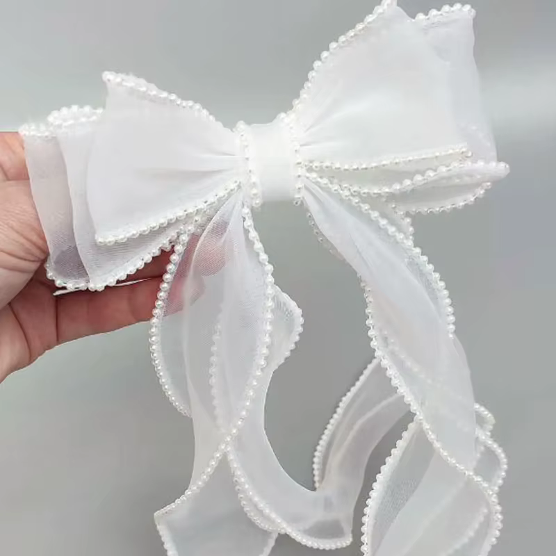 Accessoires de cheveux de mariée avec nœud blanc perlé fabriqué à la main, décoration de cheveux de 